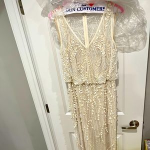 White cream beaded evening gown! Flattering and floor length!